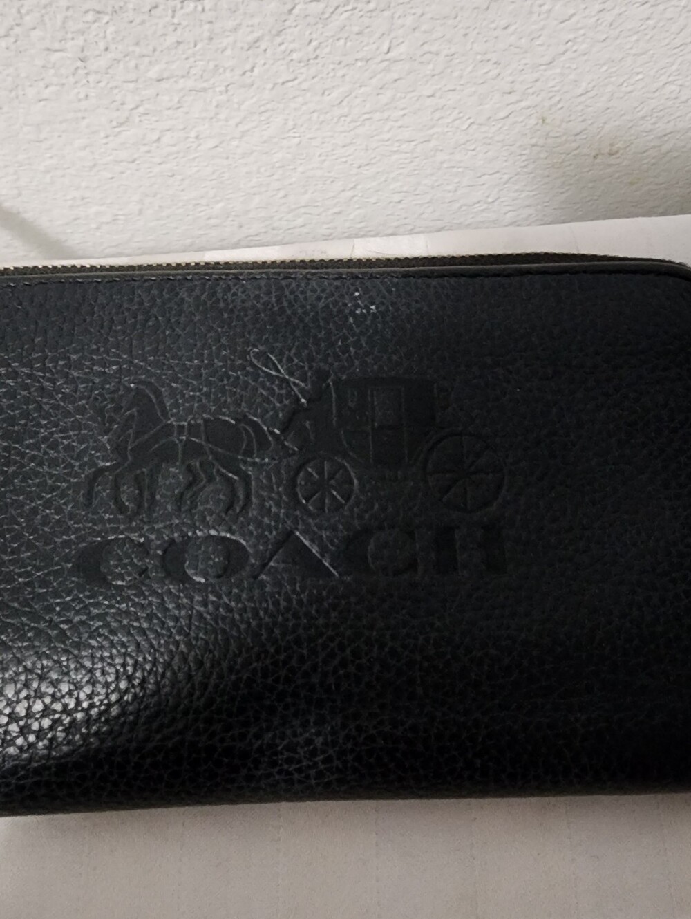 Coach Black Pebbled Leather Wristlet Zip Wallet with Embossed Logo - Picture 4 of 4